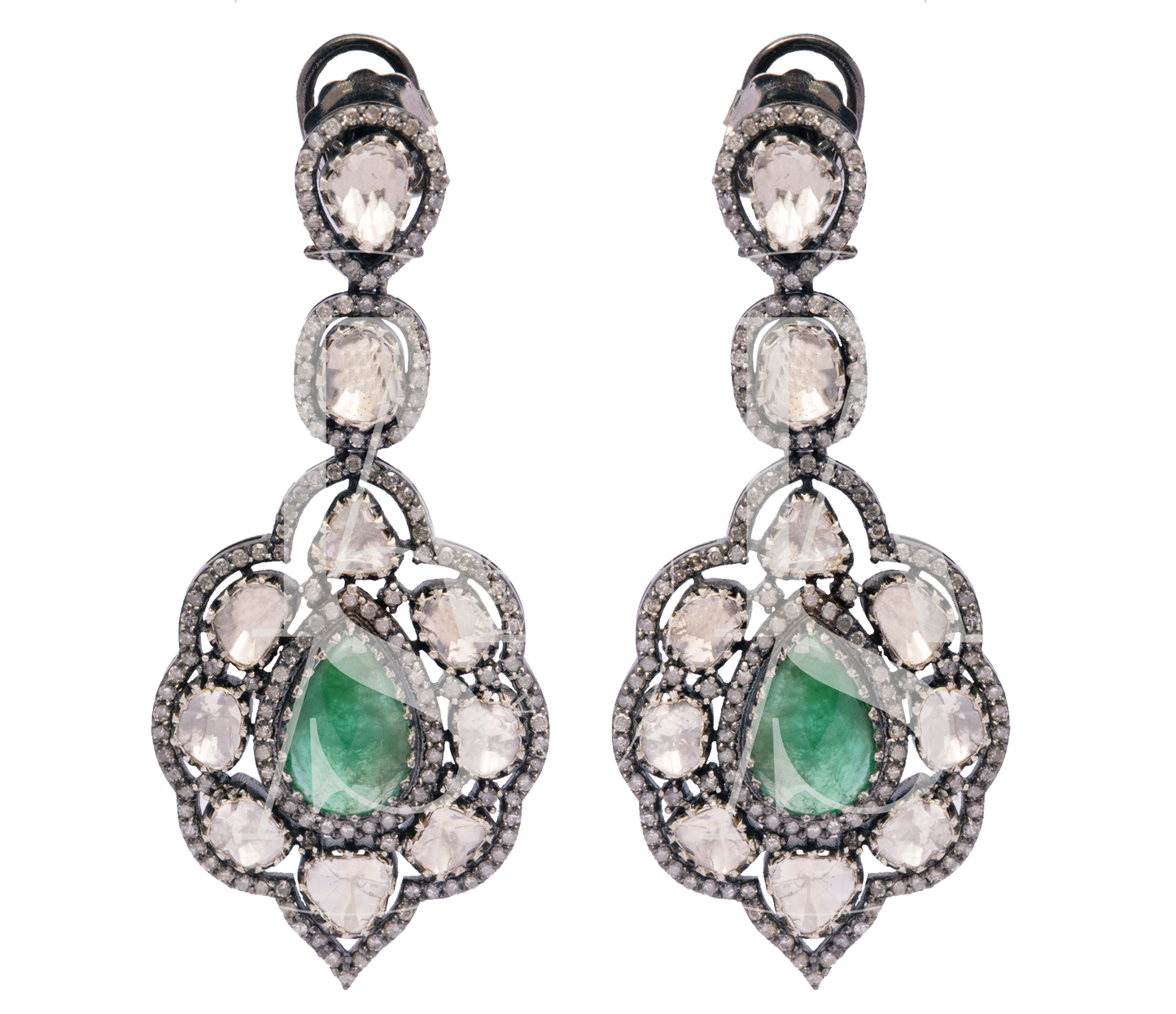 Victorian Clara Emerald Uncut Diamond Earrings