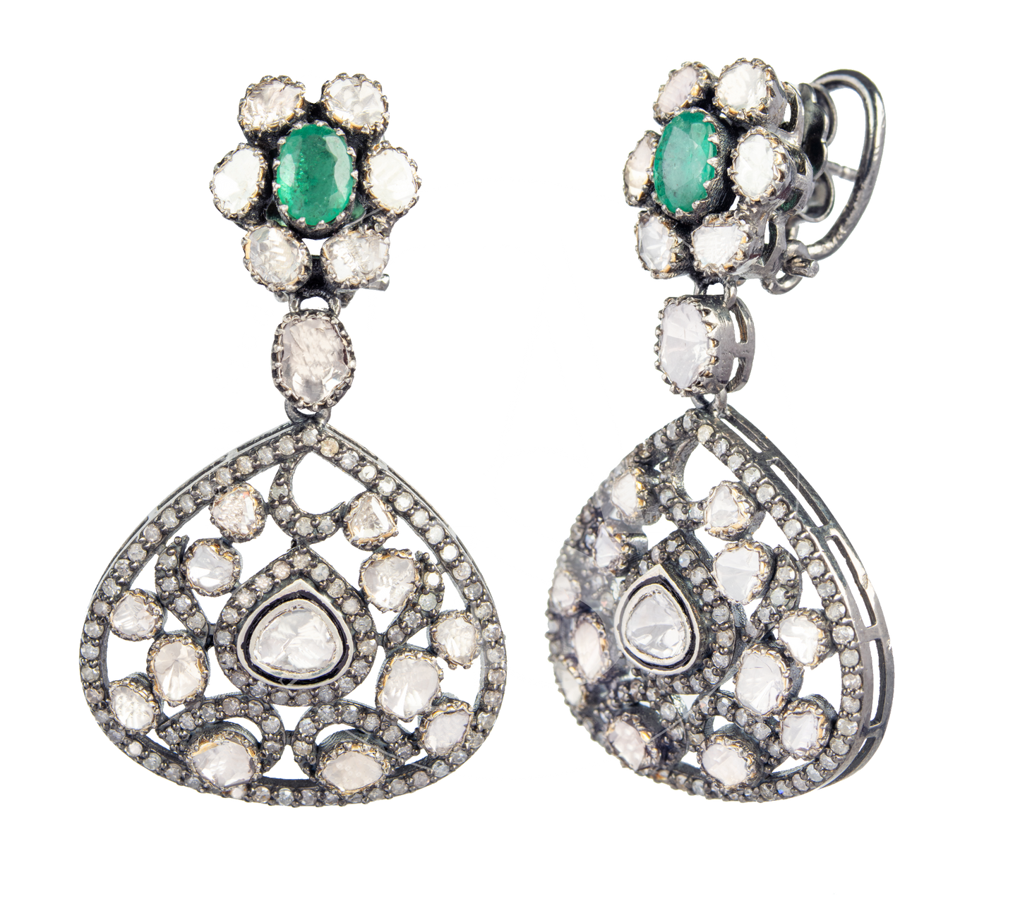 Adella Emerald Flower Uncut Diamond Earrings