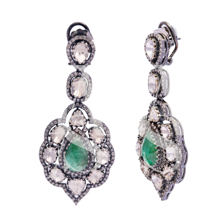 Victorian Clara Emerald Uncut Diamond Earrings